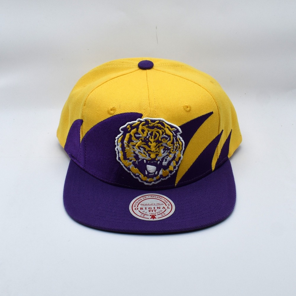 Mitchell & Ness LSU Tigers NCAA Sharktooth Snapback Hat Cap Yellow Purple NWT